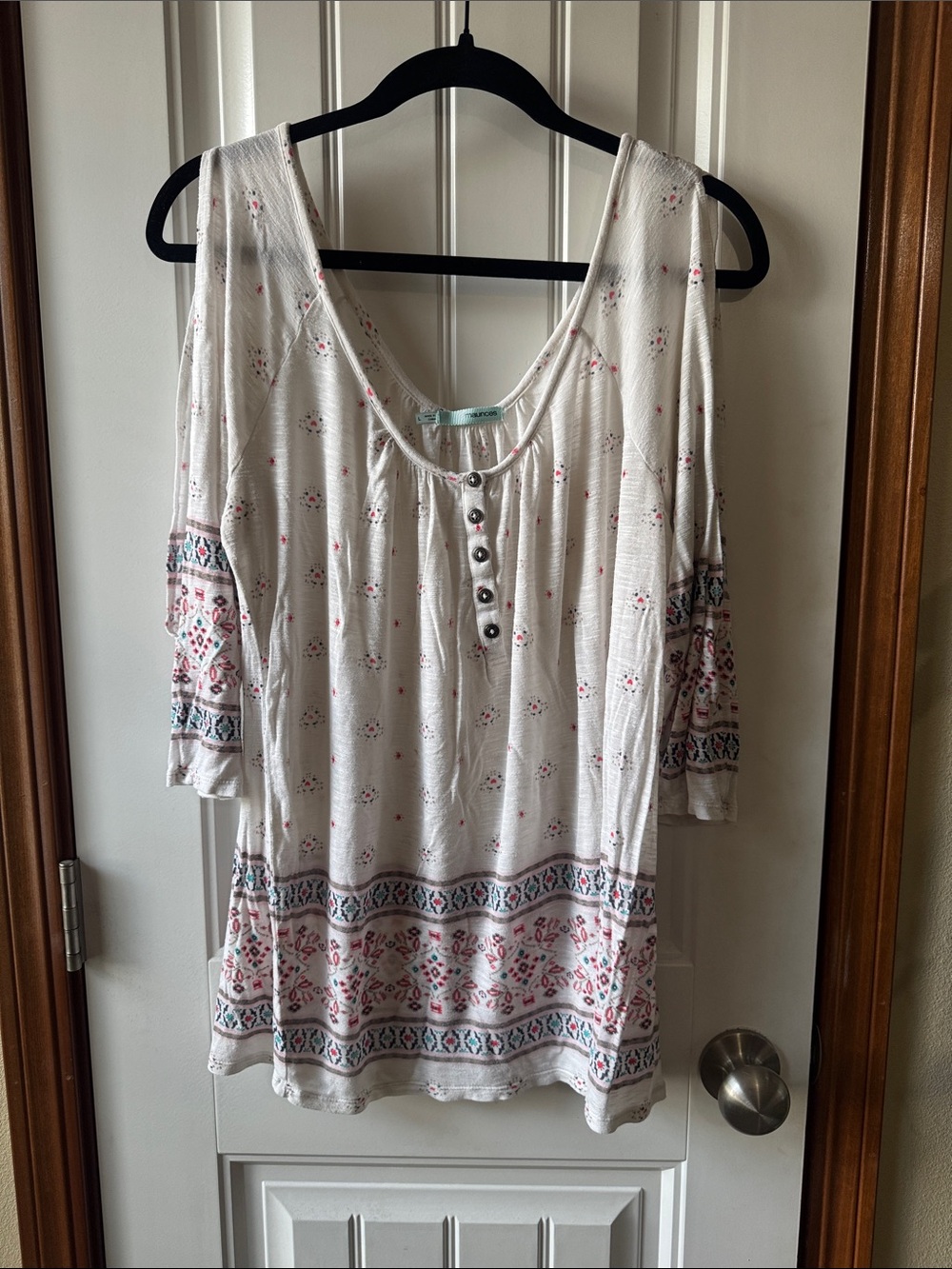 Maurices Cream Floral Border Button-Front Tunic